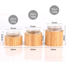 45ml 60ml 90ml bamboo shell glass jar with bamboo  lid on sale